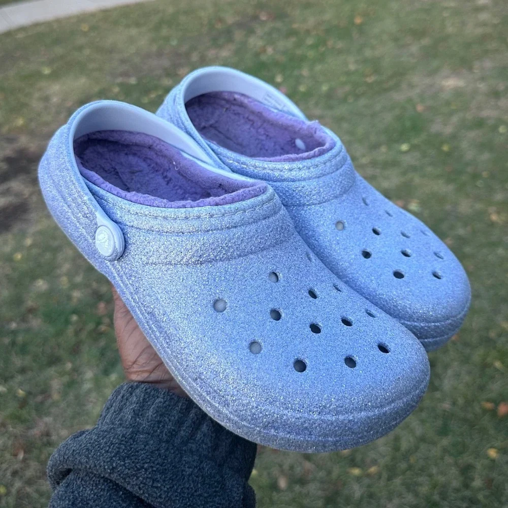 CROCS KIDS CLASSIC LINED‎ FROSTED GLITTER CLOGS Size J 5